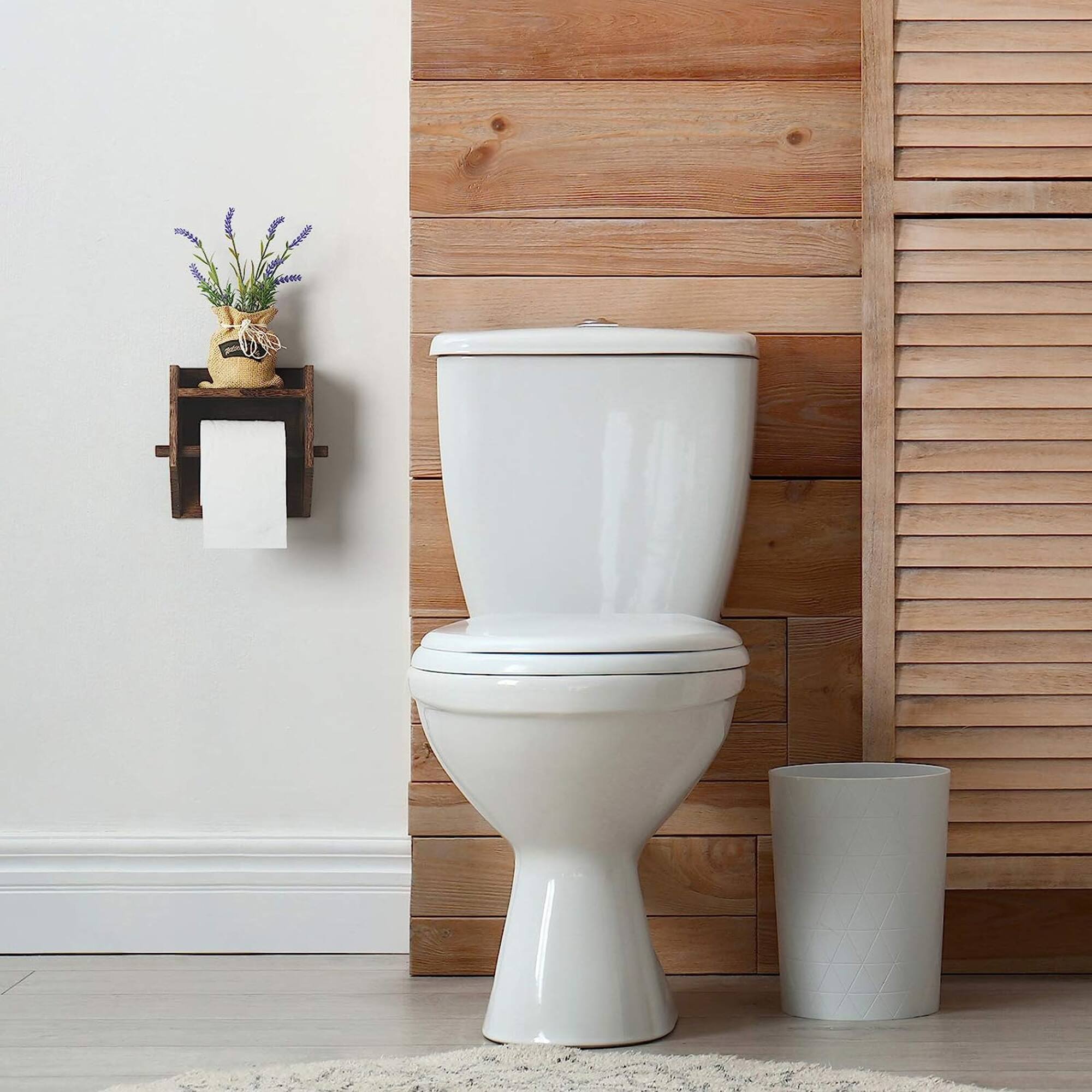 Rustic Brown Wood Toilet Paper Holder Wall Mount with Shelf